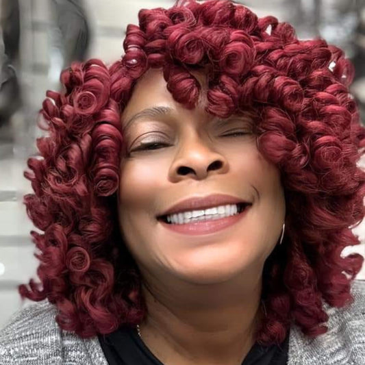 Short & Sassy Shirley Synthetic Wig - Burgundy Ringlet Curly Hair